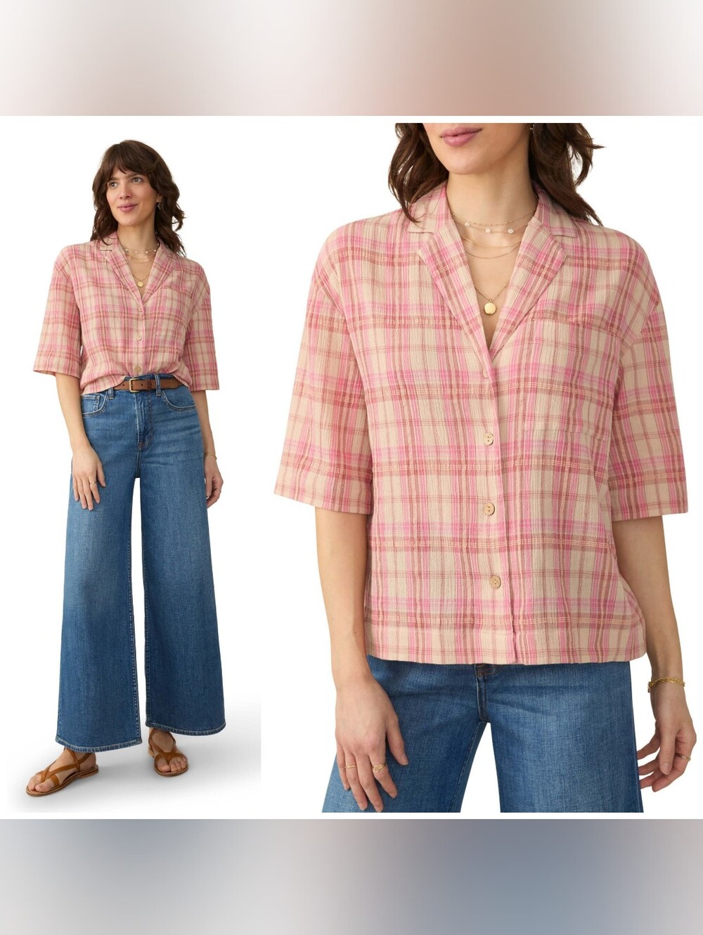 Faherty Canyon Haze Plaid Organic Cotton Gauze Camp Shirt Small Button Down